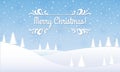 Merry Christmas landscape. Winter background with snow, trees and snowflakes. Holiday banner, greeting card design. Vector illustr Royalty Free Stock Photo